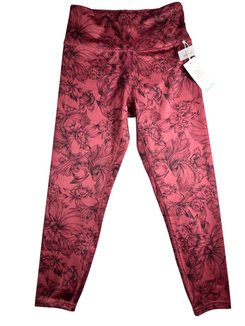 Balance Collection Womens High-Waisted Leggings Oxblood Floral Athletic NEW